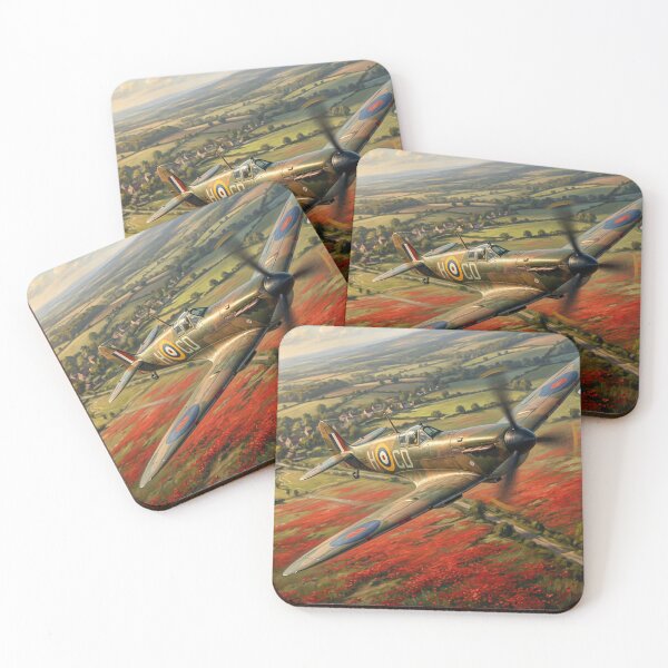 Item preview, Spitfire Poppy Field Village Illustration designed and sold by Airpower Art.