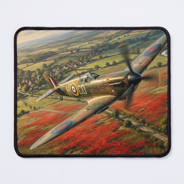 Item preview, Spitfire Poppy Field Village Illustration designed and sold by Airpower Art.
