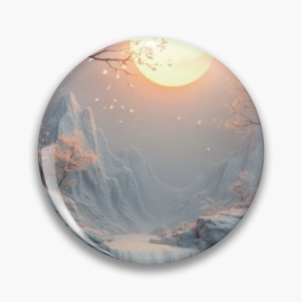 Item preview, Serene Waterfall Island with Glowing Sun — Ethereal 3D Landscape Art designed and sold by LYAN-STORE.