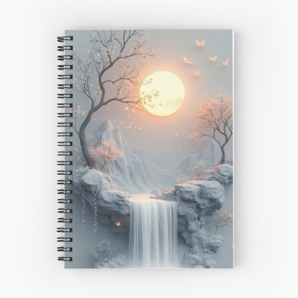 Item preview, Serene Waterfall Island with Glowing Sun — Ethereal 3D Landscape Art designed and sold by LYAN-STORE.