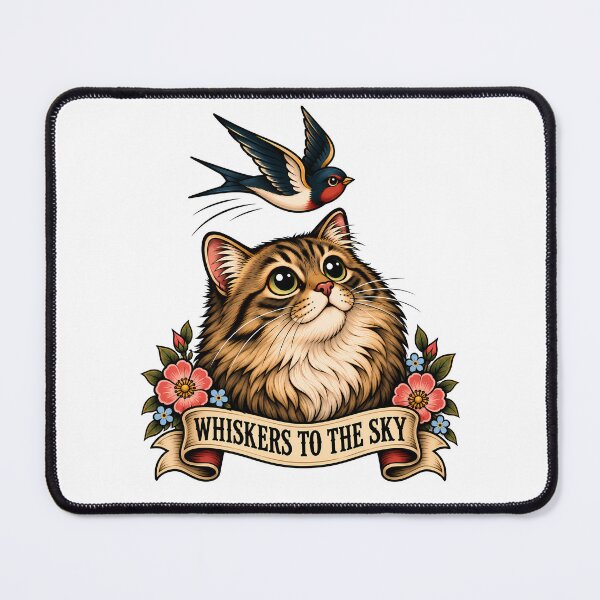 Item preview, Whiskers To The Sky Vintage Cat Swallow Tattoo designed and sold by Old's Cool Cat Studio.