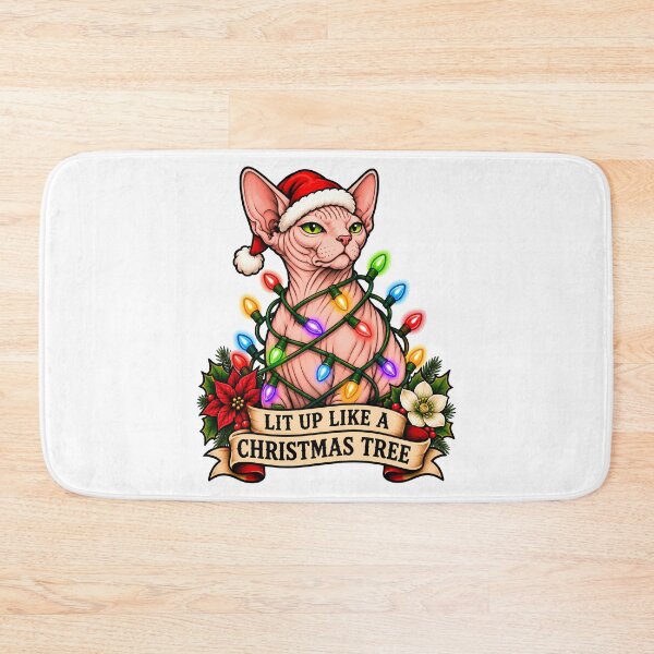 Item preview, Merry Christmas Sphynx Cat Lights Tattoo designed and sold by Old's Cool Cat Studio.