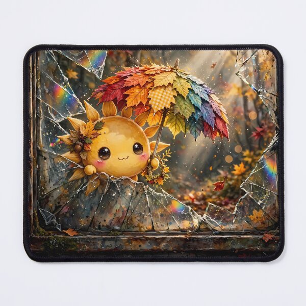 Item preview, Cute Chibi Autumn Sun with Leaf Umbrella in Window designed and sold by m-y-A-I-A-R-T-.