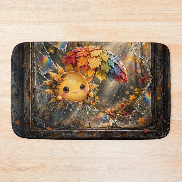 Item preview, Cute Chibi Autumn Sun with Leaf Umbrella in Window designed and sold by m-y-A-I-A-R-T-.