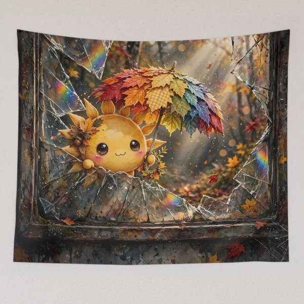 Item preview, Cute Chibi Autumn Sun with Leaf Umbrella in Window designed and sold by m-y-A-I-A-R-T-.