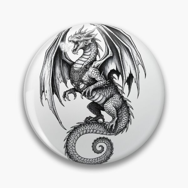 Item preview, Armored Guardian Dragon - Ornate Ink Illustration Art designed and sold by DragonSerpent Ink.