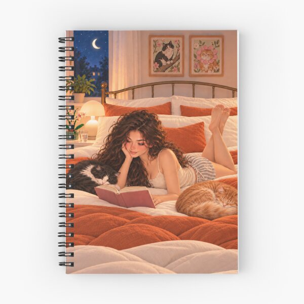 Item preview, Cozy Book Nook Girl with Cats Reading in Bed designed and sold by DudasAmiles.