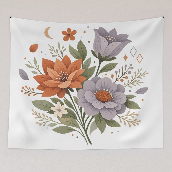 Item preview, Celestial Autumn Floral Bouquet Boho Botanical Moon Art Design designed and sold by inkoutninja.