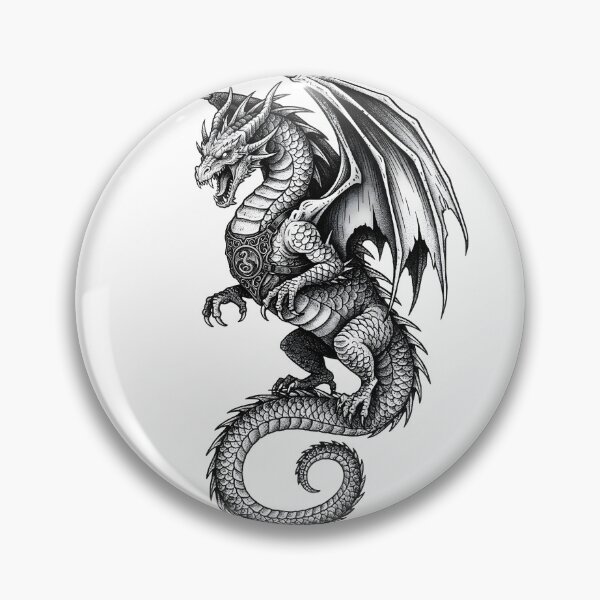 Item preview, Emblem Dragon Guardian - Fine Line Ink Illustration designed and sold by DragonSerpent Ink.