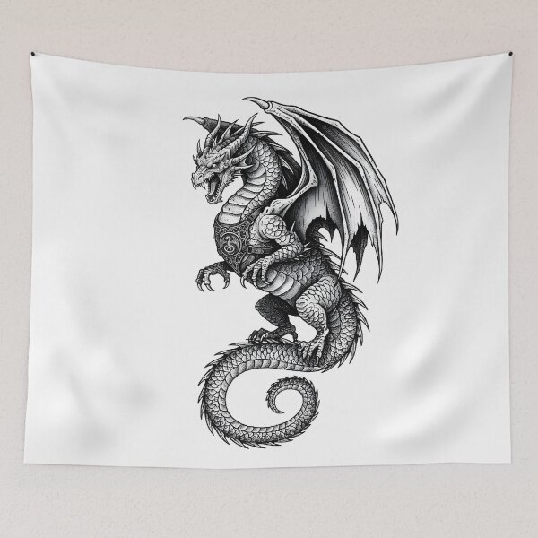 Item preview, Emblem Dragon Guardian - Fine Line Ink Illustration designed and sold by DragonSerpent Ink.