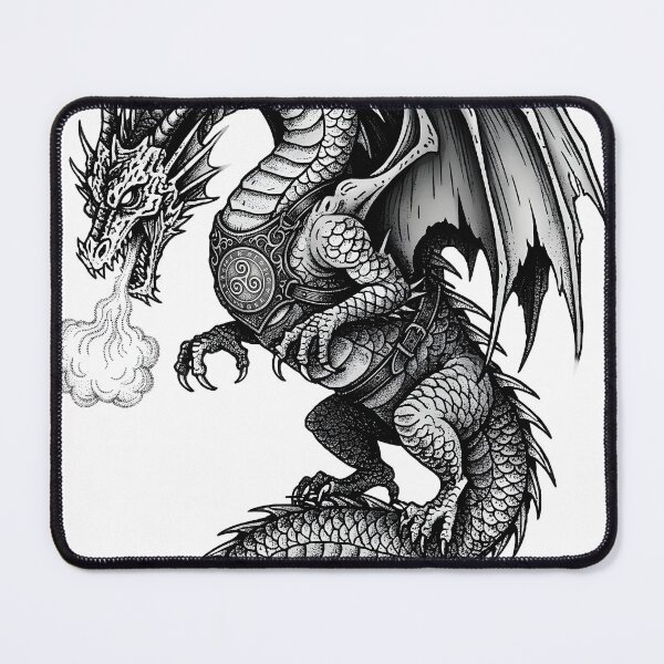 Item preview, Fire Breathing Armored Dragon - Emblem Harness Ink Art designed and sold by DragonSerpent Ink.