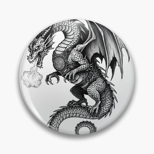 Item preview, Fire Breathing Armored Dragon - Emblem Harness Ink Art designed and sold by DragonSerpent Ink.