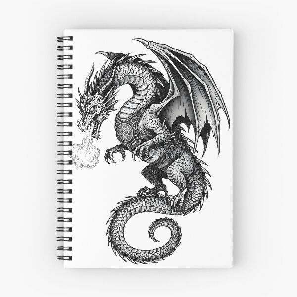 Item preview, Fire Breathing Armored Dragon - Emblem Harness Ink Art designed and sold by DragonSerpent Ink.
