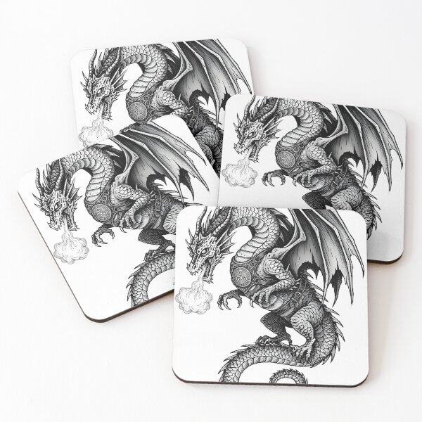 Item preview, Fire Breathing Armored Dragon - Emblem Harness Ink Art designed and sold by DragonSerpent Ink.