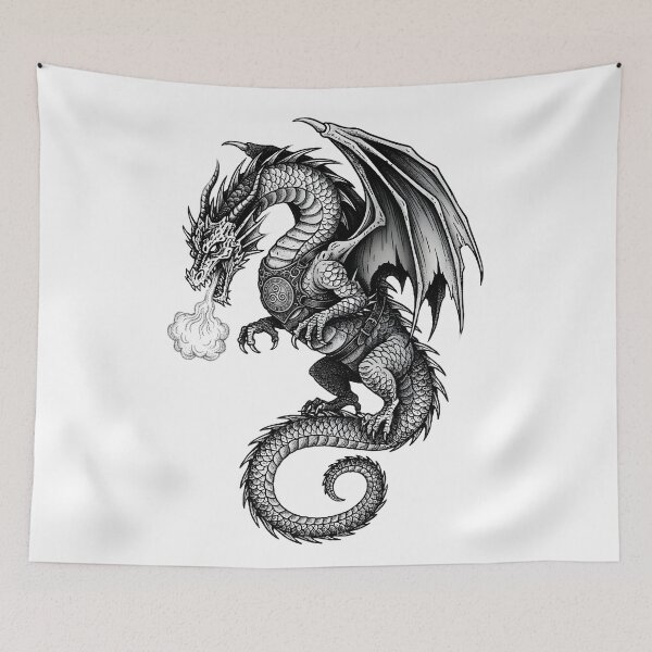 Item preview, Fire Breathing Armored Dragon - Emblem Harness Ink Art designed and sold by DragonSerpent Ink.