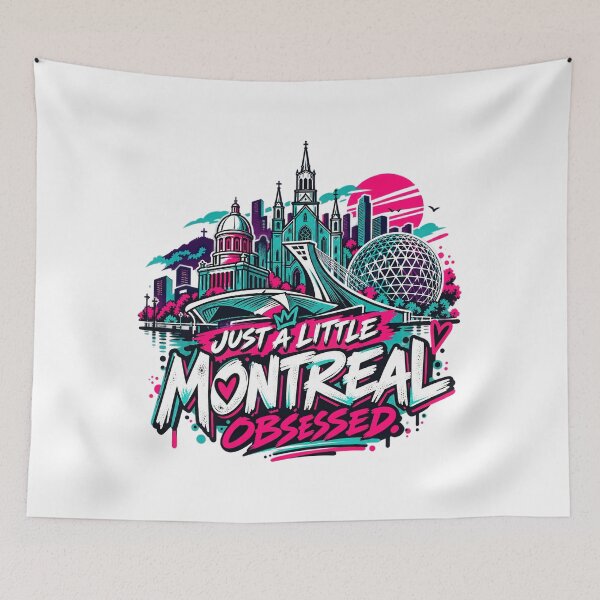 Item preview, Montreal abstract color drawing, Just A Little Montreal Obsessed City Skyline designed and sold by graphic-genie.