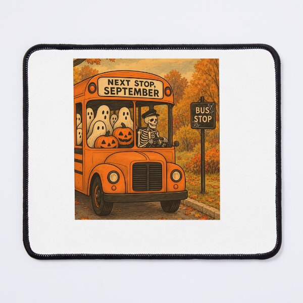Item preview, Next Stop September Halloween Bus Ghosts Skeleton Pumpkin Autumn designed and sold by MarlaMaloneShop.