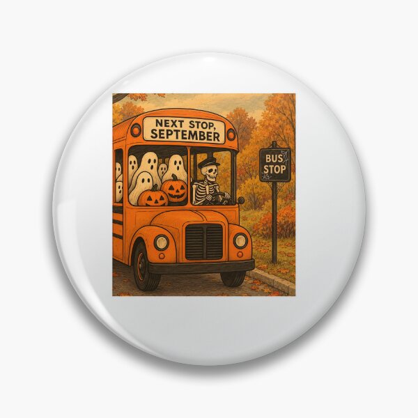 Item preview, Next Stop September Halloween Bus Ghosts Skeleton Pumpkin Autumn designed and sold by MarlaMaloneShop.