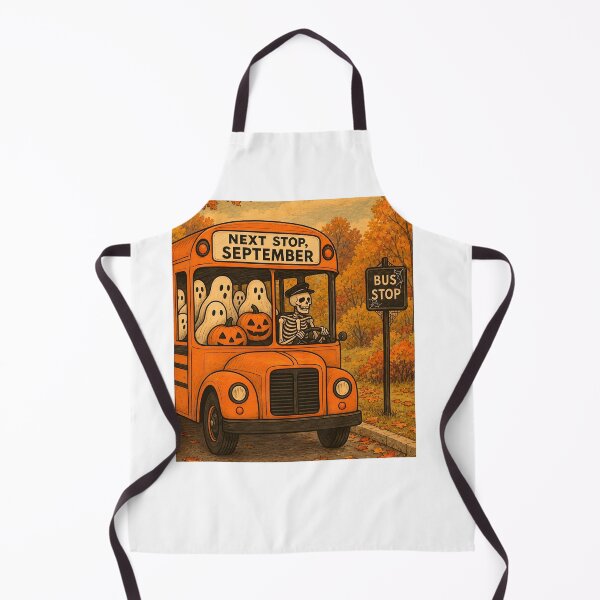 Item preview, Next Stop September Halloween Bus Ghosts Skeleton Pumpkin Autumn designed and sold by MarlaMaloneShop.
