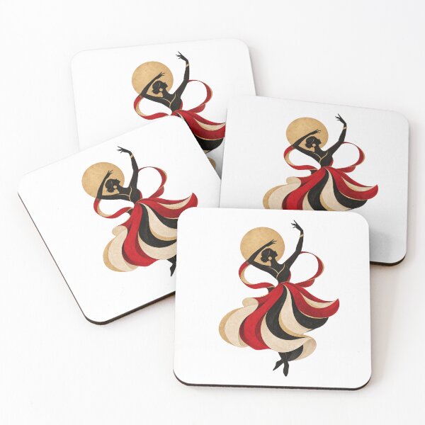 Item preview, Elegant African Dancer Silhouette with Red Gold Black Flowing Dress Art designed and sold by Scarlet Oracle.
