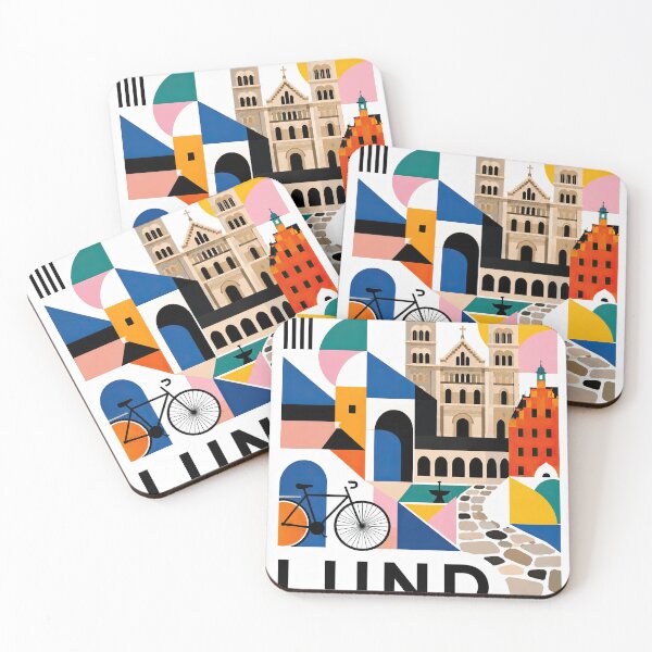 Item preview, Geometric travel poster featuring Lund Cathedral, colorful archi designed and sold by ckybe.