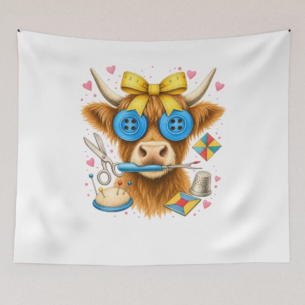 Item preview, Highland Cow Sewing Craft Buttons Scissors Thread Needle designed and sold by MarlaMaloneShop.