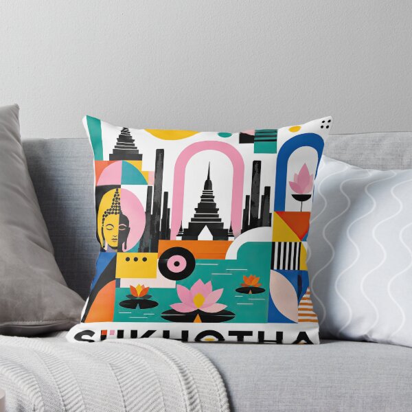 Item preview, Colorful geometric poster featuring Thai cultural symbols, templ designed and sold by ckybe.