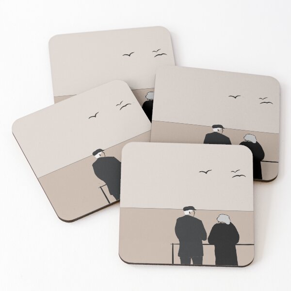 Item preview, Minimalist Elderly Couple by the Sea - Boho Neutral Love Illustration designed and sold by Elite Wall Art.