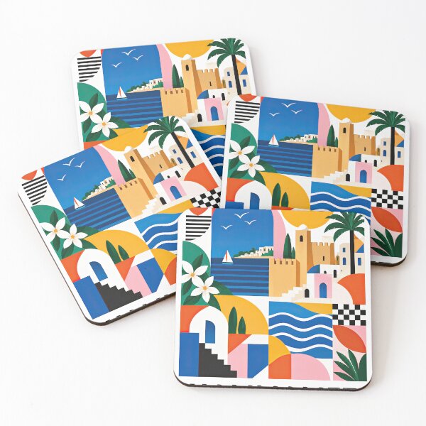 Item preview, Colorful geometric travel poster featuring Hammamet, Tunisia, wi designed and sold by ckybe.