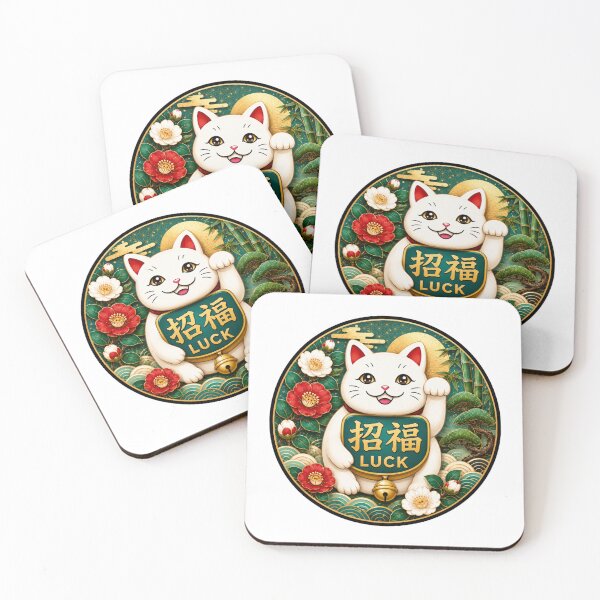 Item preview, Japanese Lucky Cat & Shofuku Kanji Art – Luck – Hisui Jade Palette designed and sold by  Miyabi Tonaegoto Art.