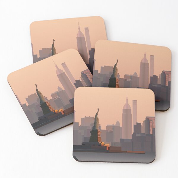 Item preview, Minimalist New York City Skyline with Statue of Liberty at Sunset - Urban Vector Art designed and sold by Elite Wall Art.