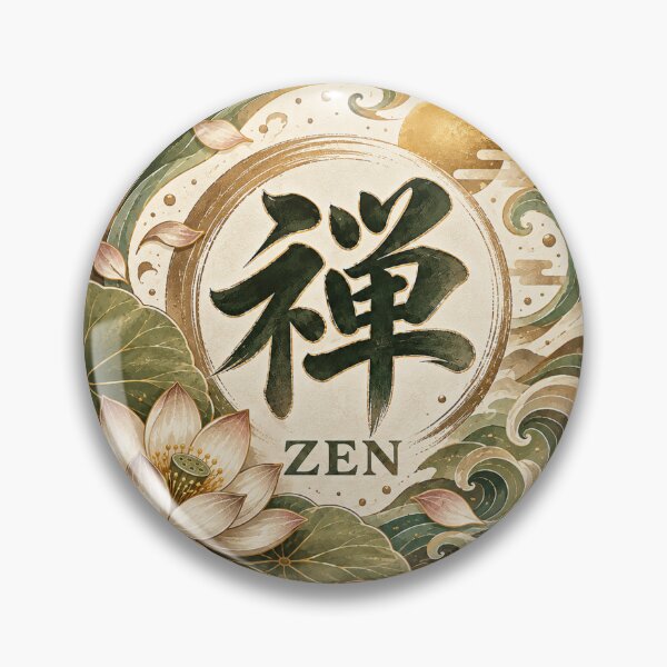 Item preview, Zen Kanji Japanese Lotus & Wave Emblem – 禅 Mindfulness Art | Earth Tone Edition designed and sold by  Miyabi Tonaegoto Art.