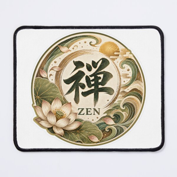 Item preview, Zen Kanji Japanese Lotus & Wave Emblem – 禅 Mindfulness Art | Earth Tone Edition designed and sold by Miyabi Tonaegoto Art.