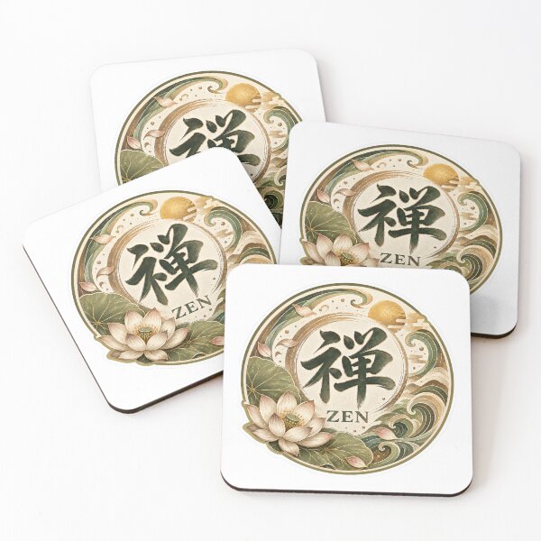 Item preview, Zen Kanji Japanese Lotus & Wave Emblem – 禅 Mindfulness Art | Earth Tone Edition designed and sold by  Miyabi Tonaegoto Art.