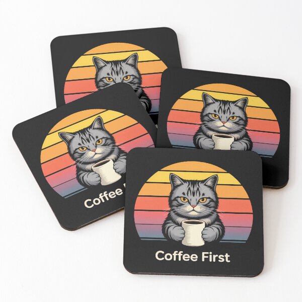 Item preview, Coffee First — Grumpy Cat Retro Sunset Design designed and sold by LoFizzy.