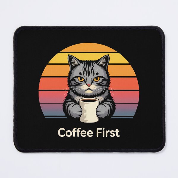 Item preview, Coffee First — Grumpy Cat Retro Sunset Design designed and sold by LoFizzy.