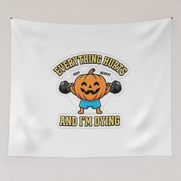 Item preview, Everything Hurts and I'm Dying Funny Halloween Pumpkin Gym designed and sold by KreatoLab.