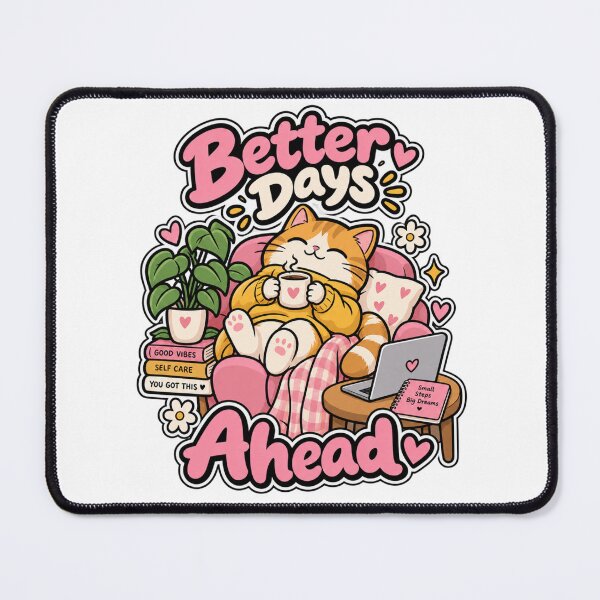 Item preview, Better Days Ahead Cute Cat Self Care Cozy Vibes T-Shirt designed and sold by Radson.