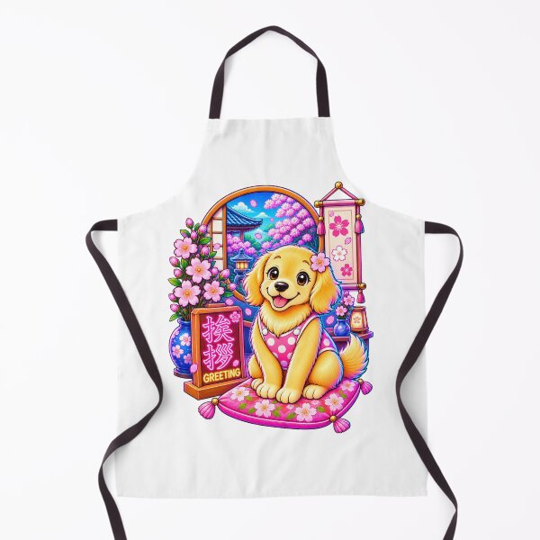 Item preview, Golden Retriever Puppy & Greeting Kanji – Neon Sakura Japanese Art | Neon Edition designed and sold by  Miyabi Tonaegoto Art.