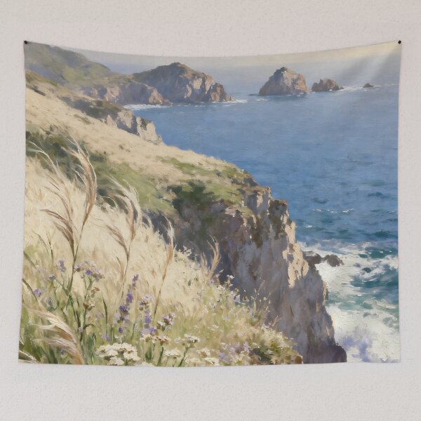 Item preview, Scenic Coastal Cliff with Wildflowers Artwork designed and sold by stylishdzign.