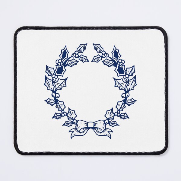 Item preview, Navy Blue Vintage Holly Wreath Christmas Design designed and sold by pattern-archive.