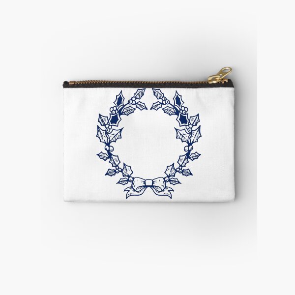 Item preview, Navy Blue Vintage Holly Wreath Christmas Design designed and sold by pattern-archive.