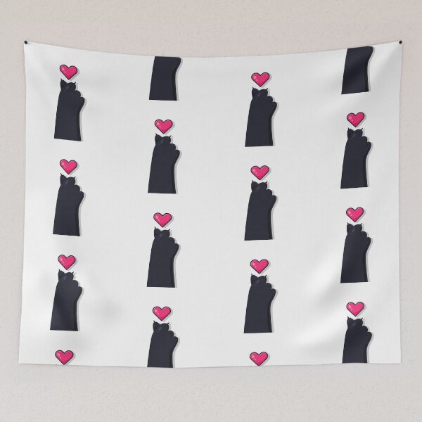 Item preview, Cute Black Cat Paw Reaching for Pink Heart - Kawaii Cat Lover Art designed and sold by Elite Wall Art.