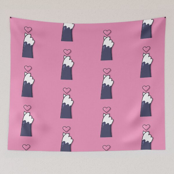 Item preview, Cute Tuxedo Cat Paw Reaching for Pink Heart - Kawaii Pet Lover Art designed and sold by Elite Wall Art.