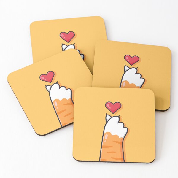Item preview, Cute Orange Tabby Cat Paw Reaching for Red Heart - Kawaii Ginger Cat Art designed and sold by Elite Wall Art.