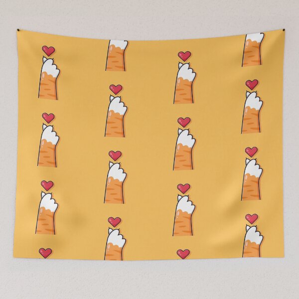 Item preview, Cute Orange Tabby Cat Paw Reaching for Red Heart - Kawaii Ginger Cat Art designed and sold by Elite Wall Art.