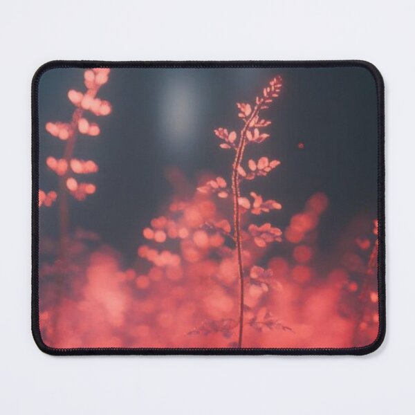 Item preview, Glowing Crimson Ferns in Dark Forest — Luminous Coral Floral Photography designed and sold by LYAN-STORE.