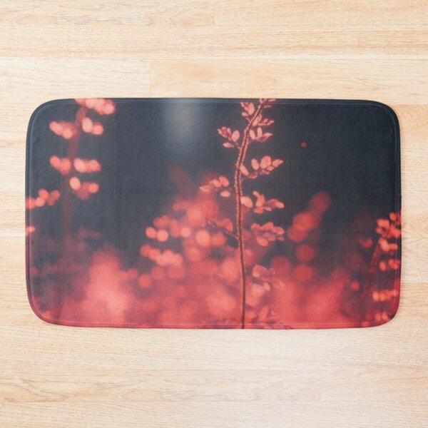 Item preview, Glowing Crimson Ferns in Dark Forest — Luminous Coral Floral Photography designed and sold by LYAN-STORE.