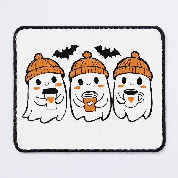 Item preview, Cute Ghosts Drinking Coffee with Orange Beanies — Spooky Autumn Halloween Sticker designed and sold by LYAN-STORE.