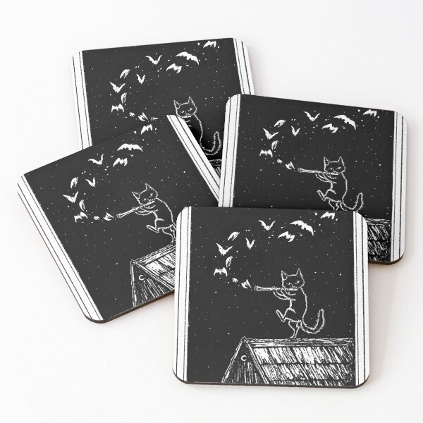 Item preview, The Midnight Piper - Black Cat Linocut Tarot Card  designed and sold by Yanuta.
